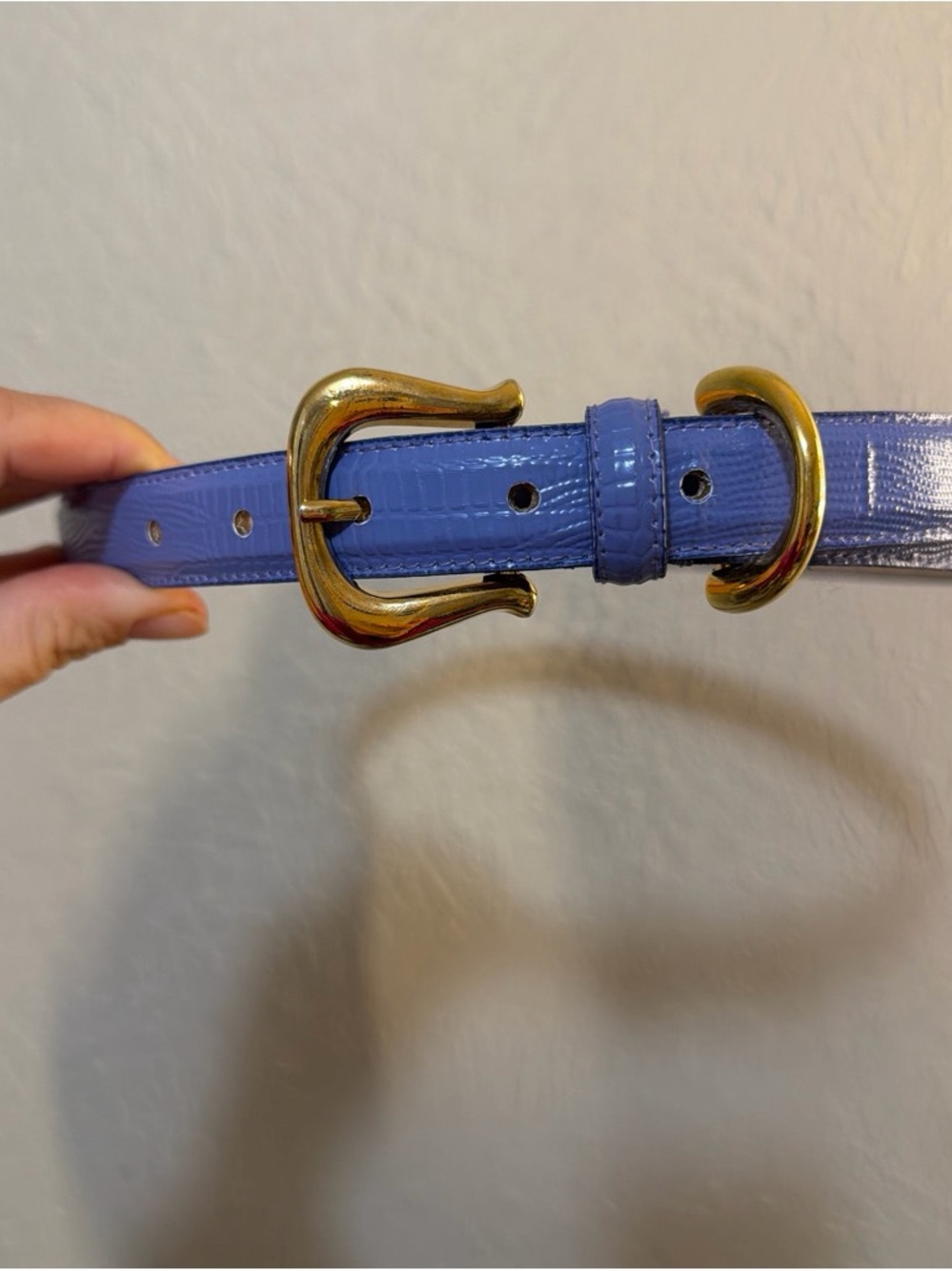 Purple Leather-look Belt with Gold Buckle - Women's Accessory